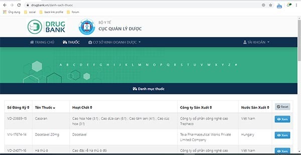 Drugbank cục quản lý dược
