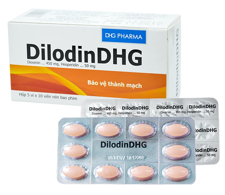 Thuốc Dilodin chứa Diosmin 450mg và Hesperidin 50mg